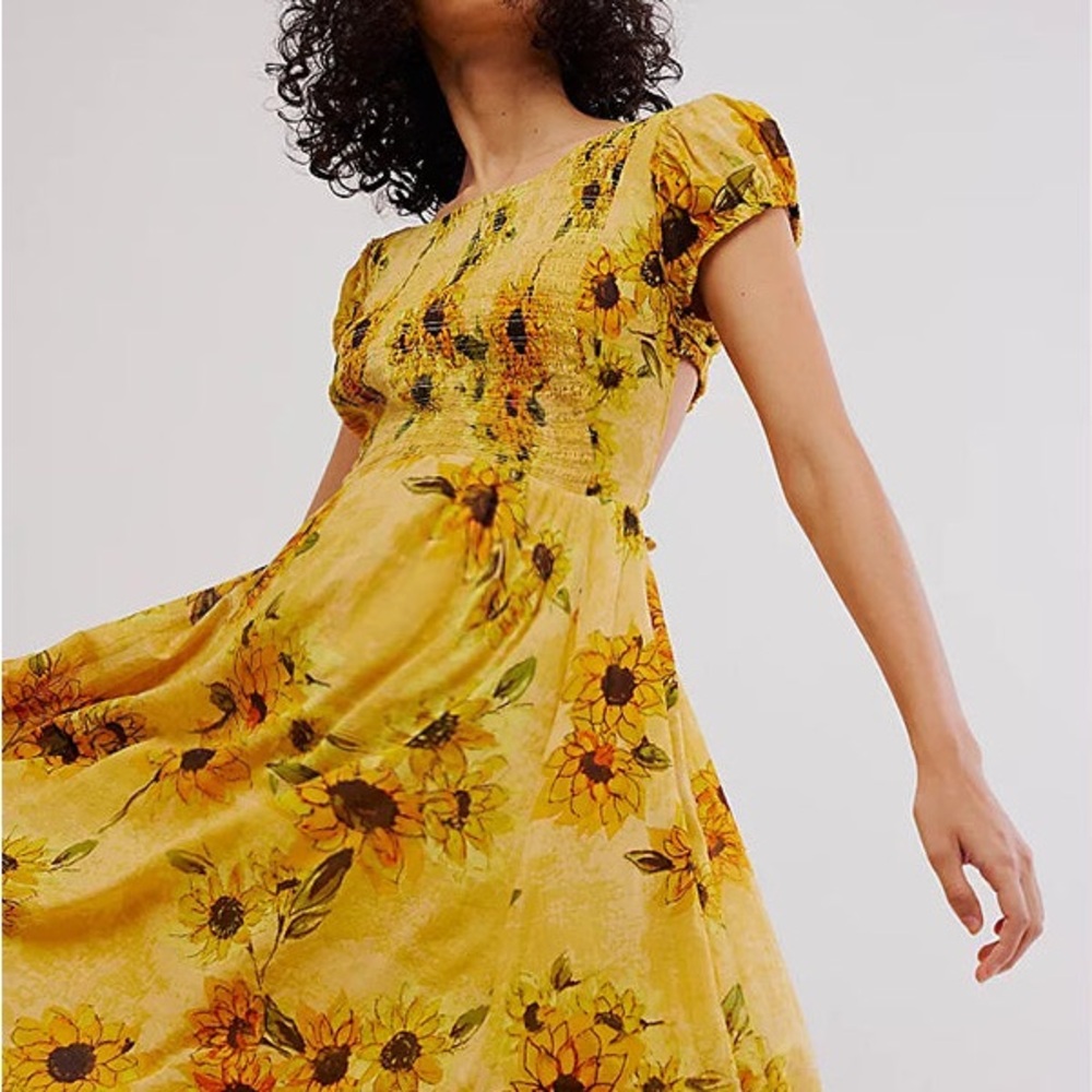Free people ultraviolet Floral Yellow Sunflower Dress